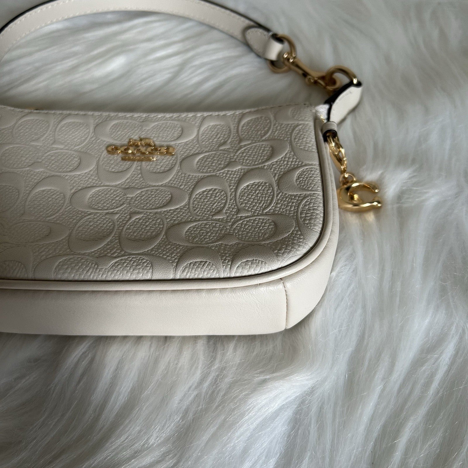 Coach Nolita 19 Chalk White Embossed Leather Shoulder Bag Excellent