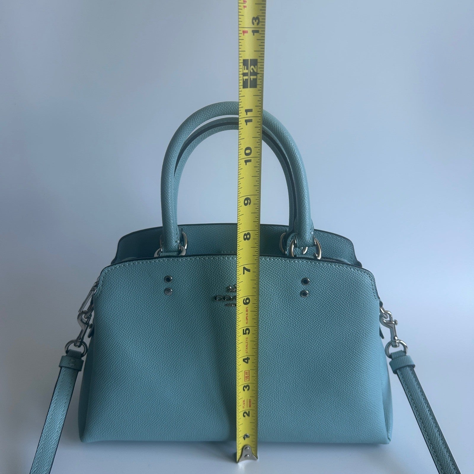 Coach Mini Lillie Carryall Blue Crossgrain Leather Shoulder Bag Excellent