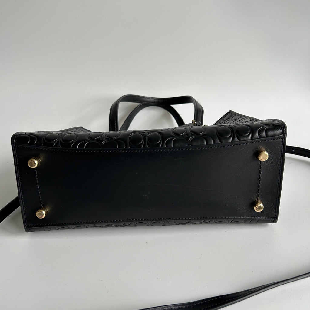 Coach Charlie Carryall 28 Black Signature Leather Satchel Bag 51665 Excellent