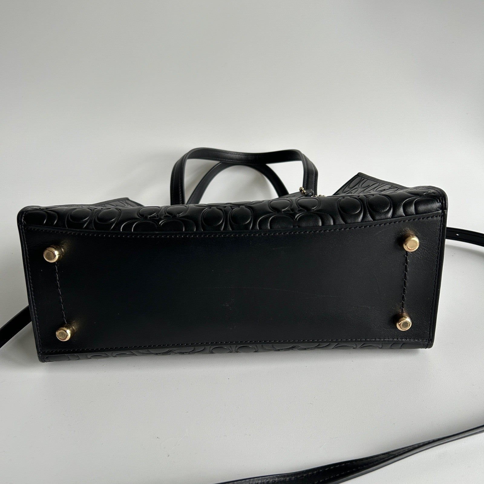 Coach Charlie Carryall 28 Black Signature Leather Satchel Bag 51665 Excellent