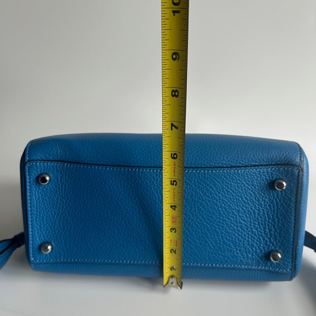 Coach Peanuts Rowan Blue Pebbled Leather Satchel Excellent
