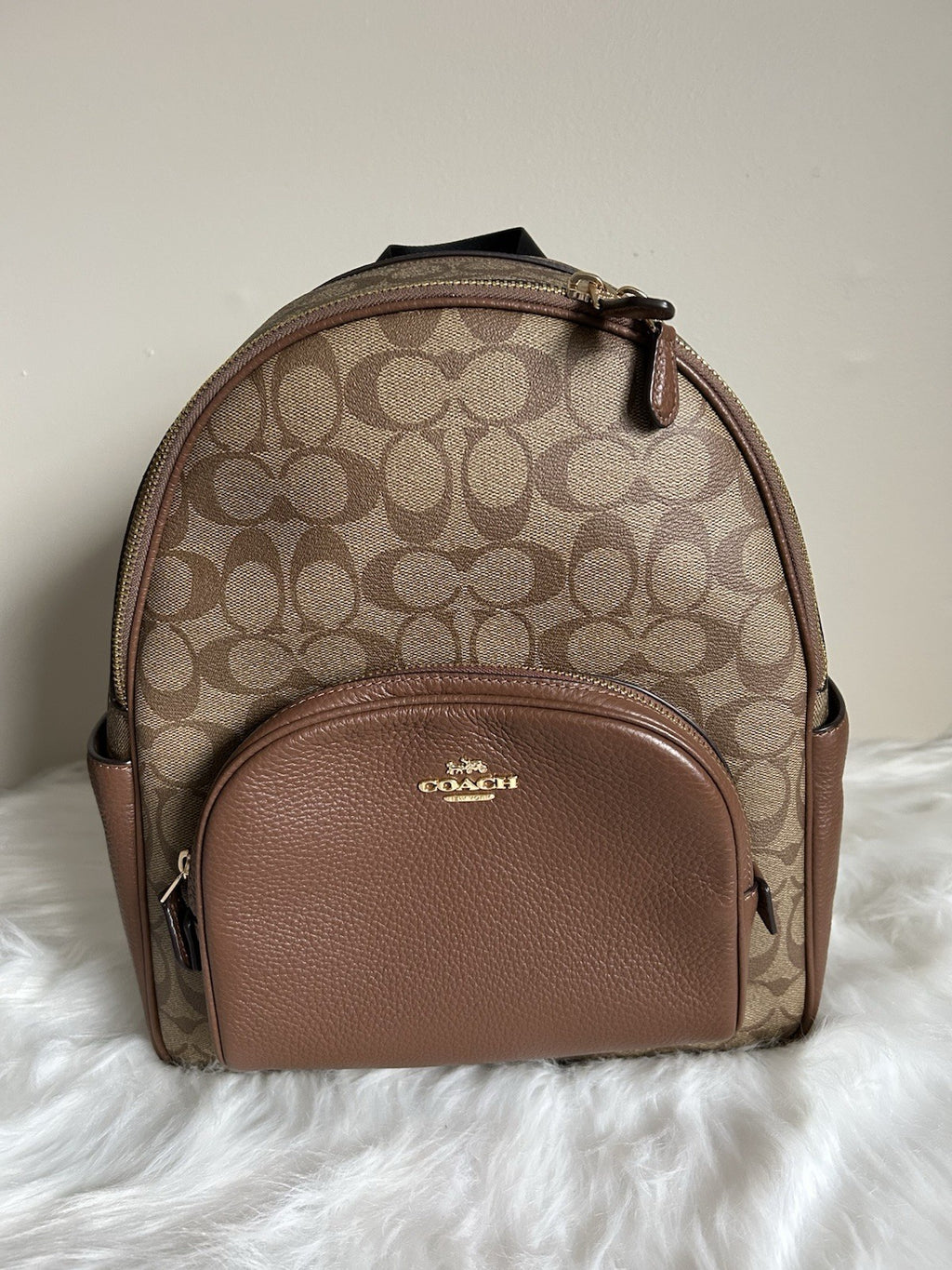 Coach Court Backpack Khaki Saddle Signature Canvas Leather 5671 Excellent