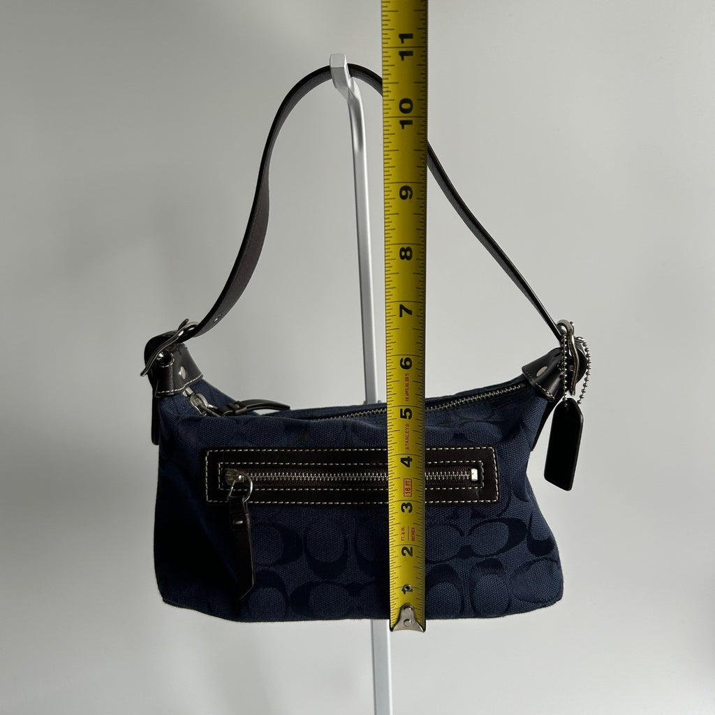 Coach Demi Bag Navy Blue Signature Canvas Leather Shoulder Bag Excellent