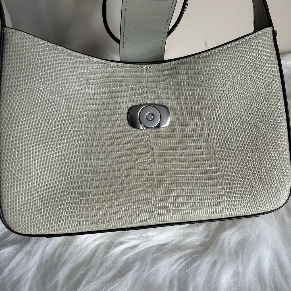 Coach Eliza Light Green Lizard Embossed Leather Shoulder Bag Excellent