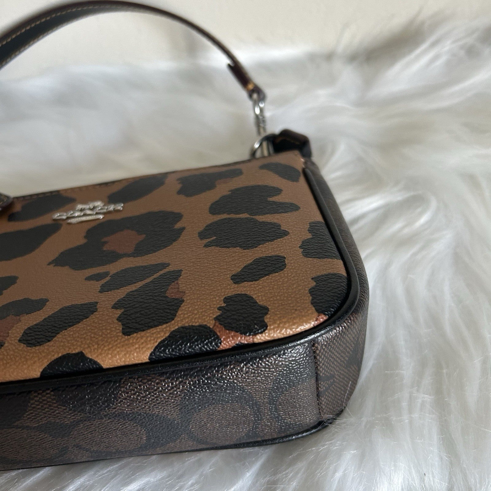 Coach Nolita 19 Leopard Print Brown Coated Canvas Shoulder Bag Excellent