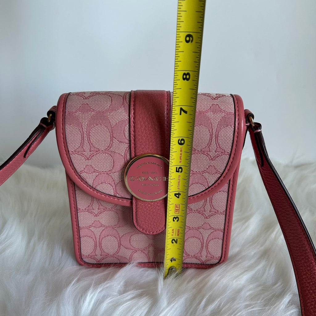 Coach North/South Lonnie Pink Signature Jacquard Leather Crossbody Bag Excellent