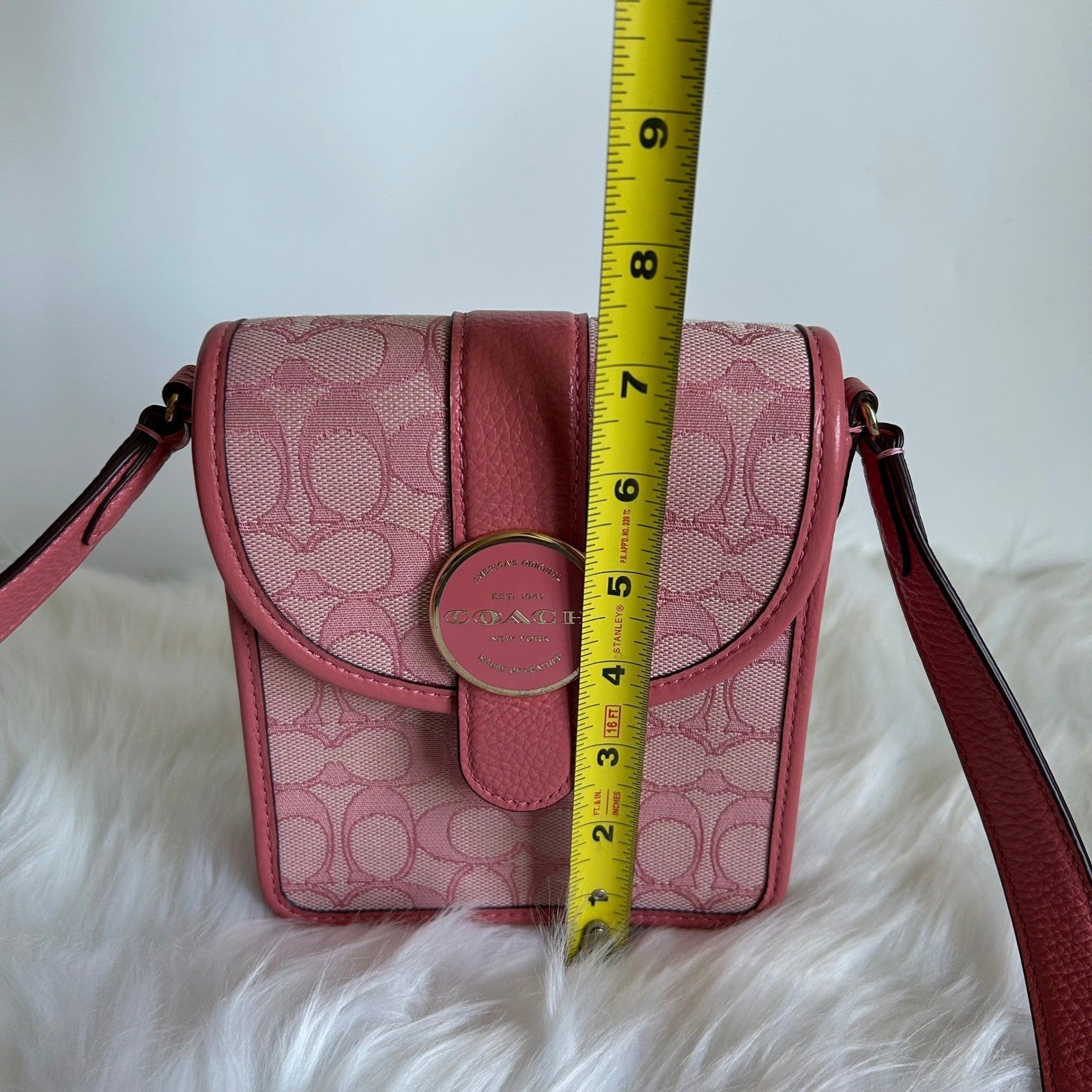 Coach North/South Lonnie Pink Signature Jacquard Leather Crossbody Bag Excellent