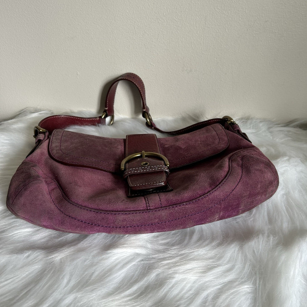 Coach Soho Plum Purple Suede Leather Buckle Flap Shoulder Bag 9688 Good