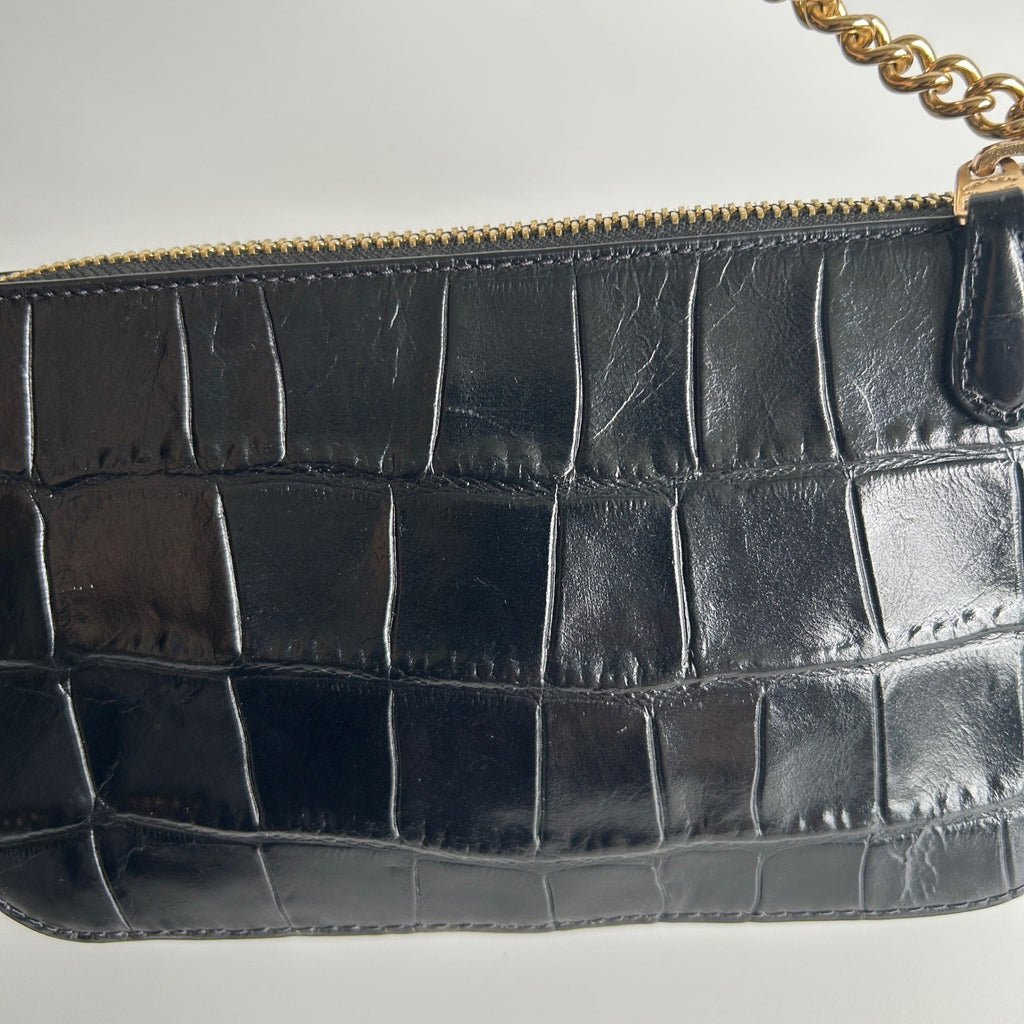 Coach Nolita 19 Black Crocodile Embossed Leather Wristlet Bag Excellent