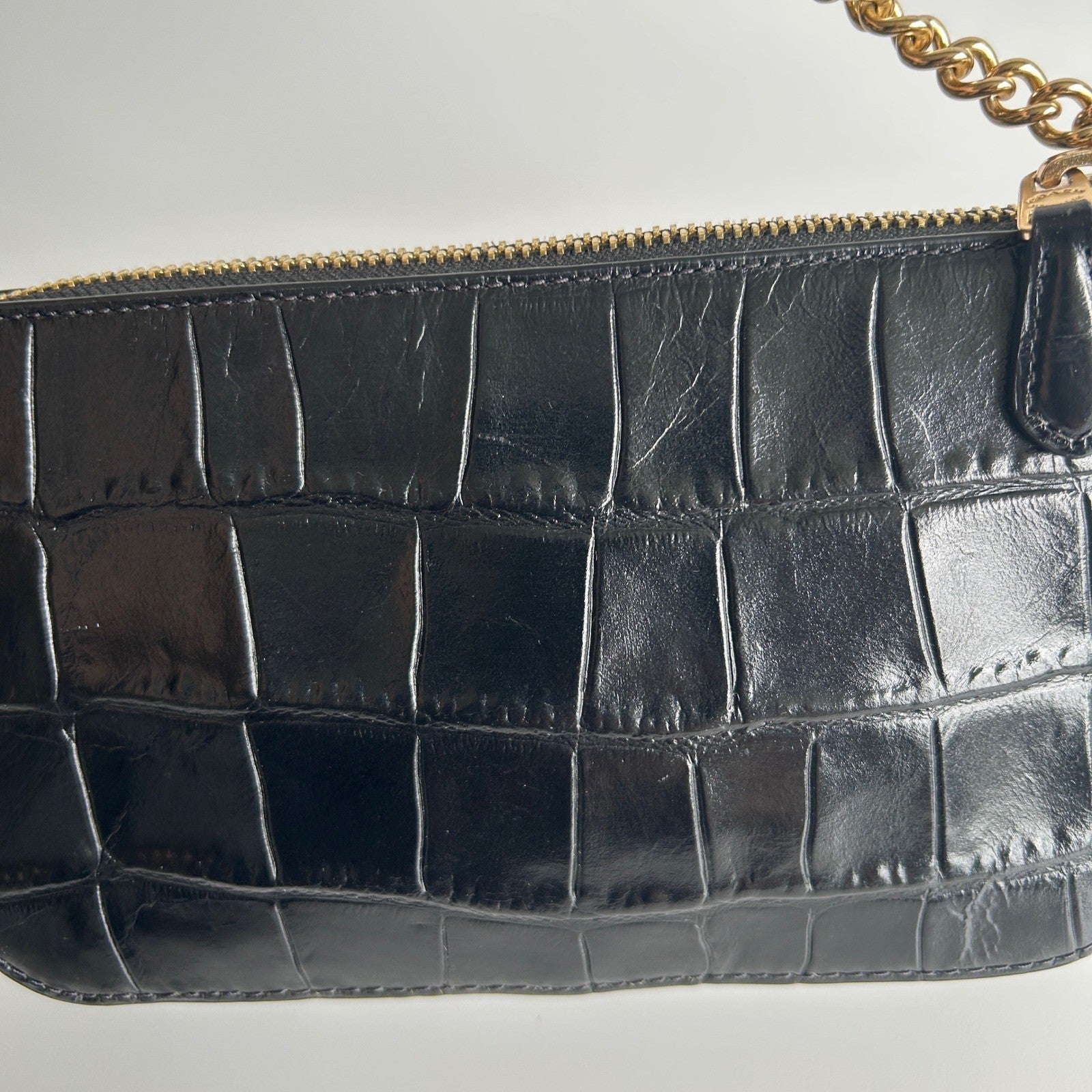 Coach Nolita 19 Black Crocodile Embossed Leather Wristlet Bag Excellent
