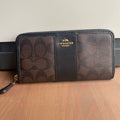 Coach Accordion Zip Wallet Brown Black Signature Canvas Excellent