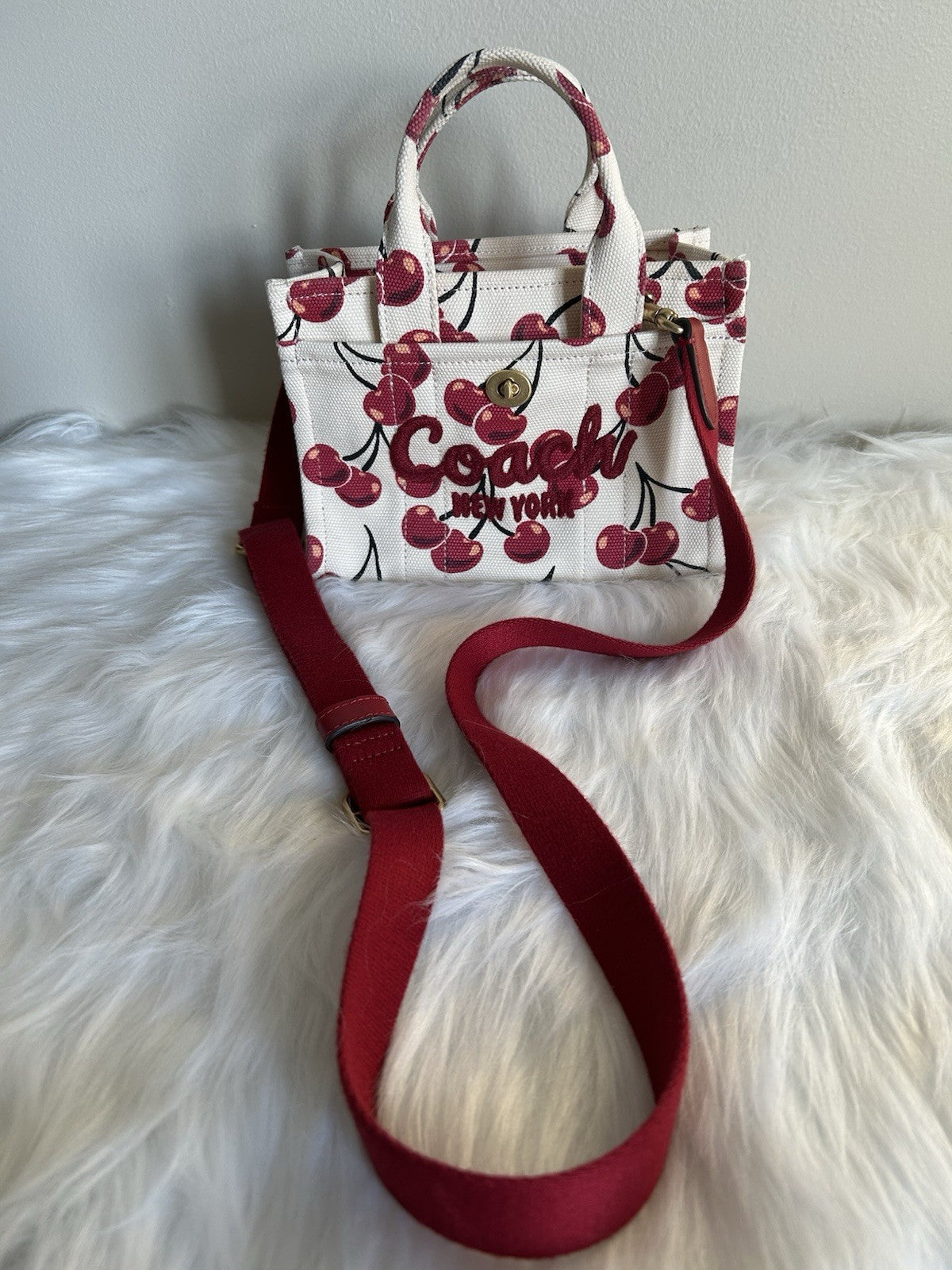 COACH Mini Cargo Tote Bag 20 Cherry Print