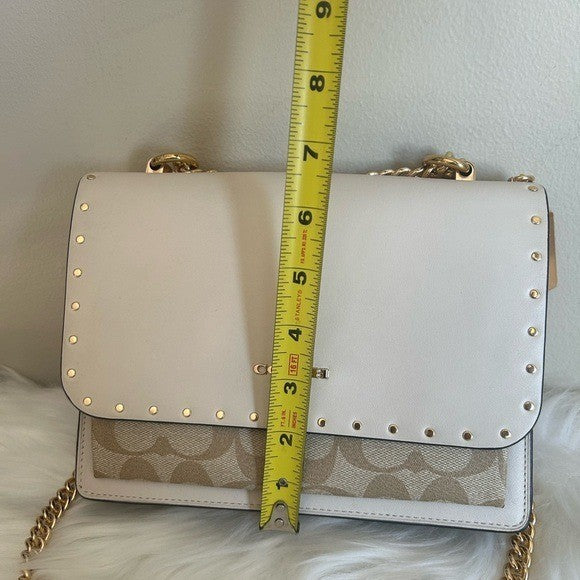 Coach Klare Chalk White Leather Signature Canvas Crossbody Bag 90400 Excellent