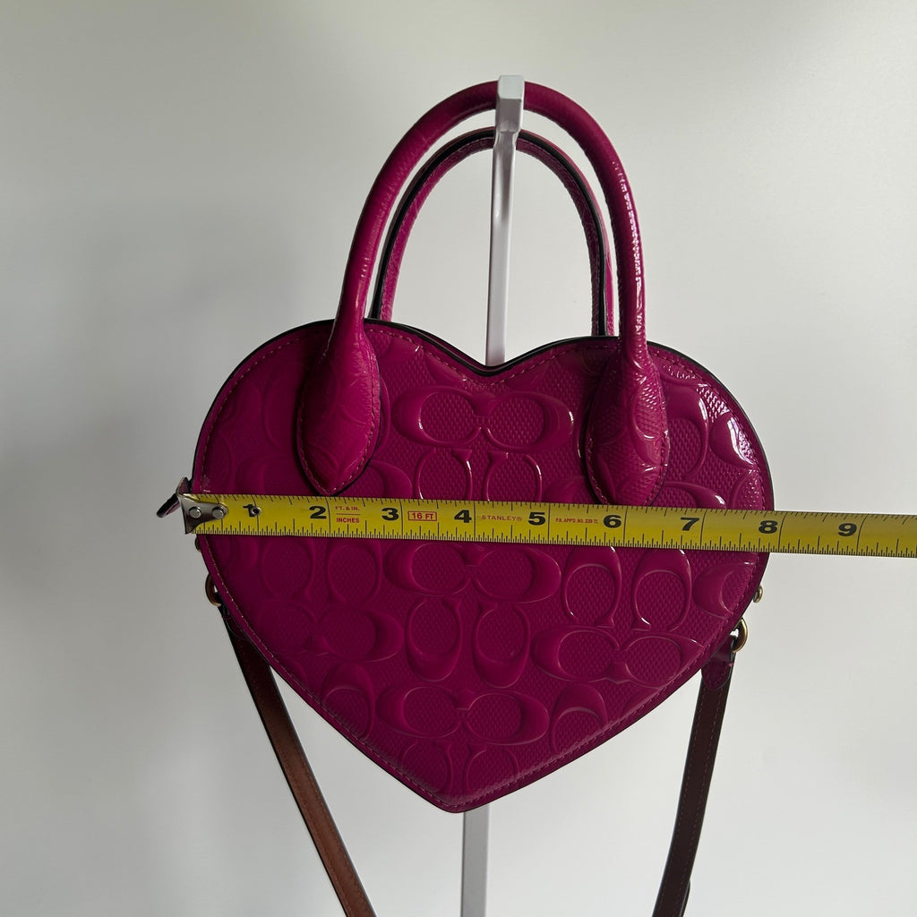 Coach Heart Bag Pink Signature Patent Leather Crossbody CN600 Excellent