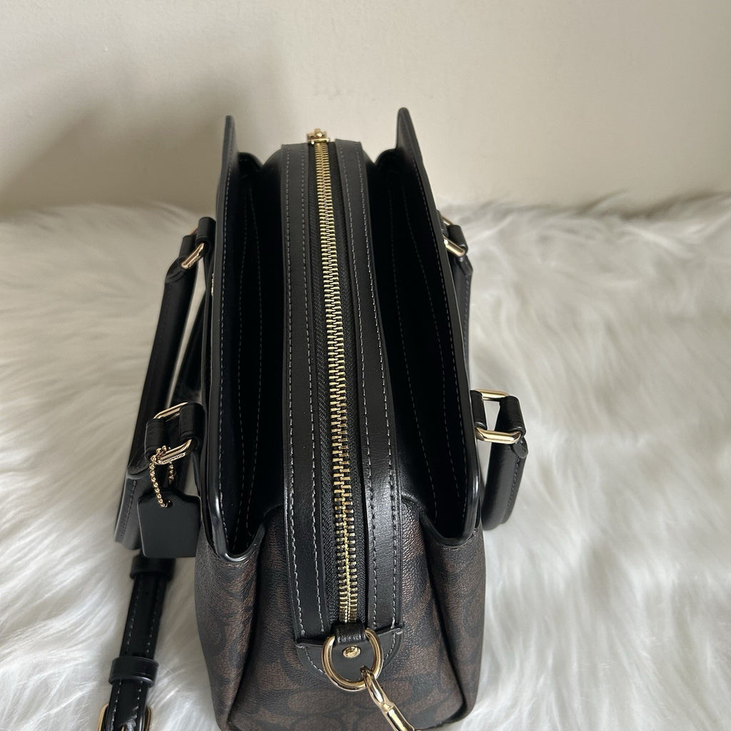 Coach Mini Darcie Carryall Brown Black Signature Canvas Leather Excellent