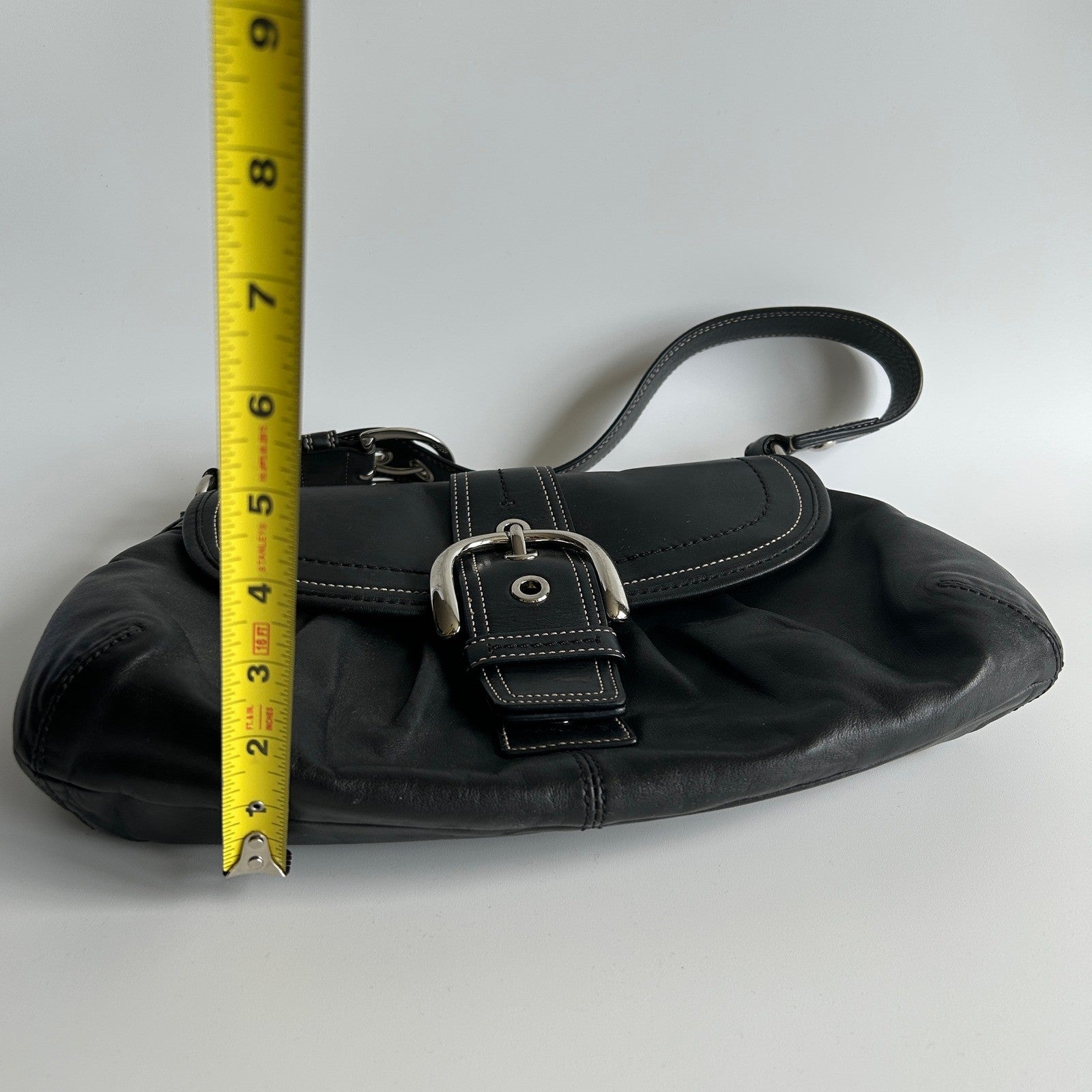 Coach Pleated Flap Black Leather Shoulder Bag F15204 Excellent