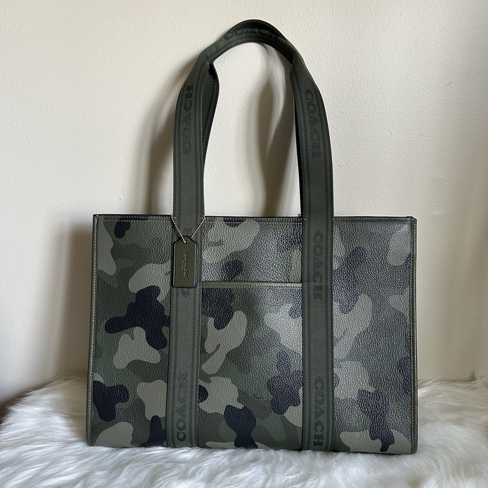 Coach Smith Tote Dark Cypress Camo Pebbled Leather Large Bag NWT