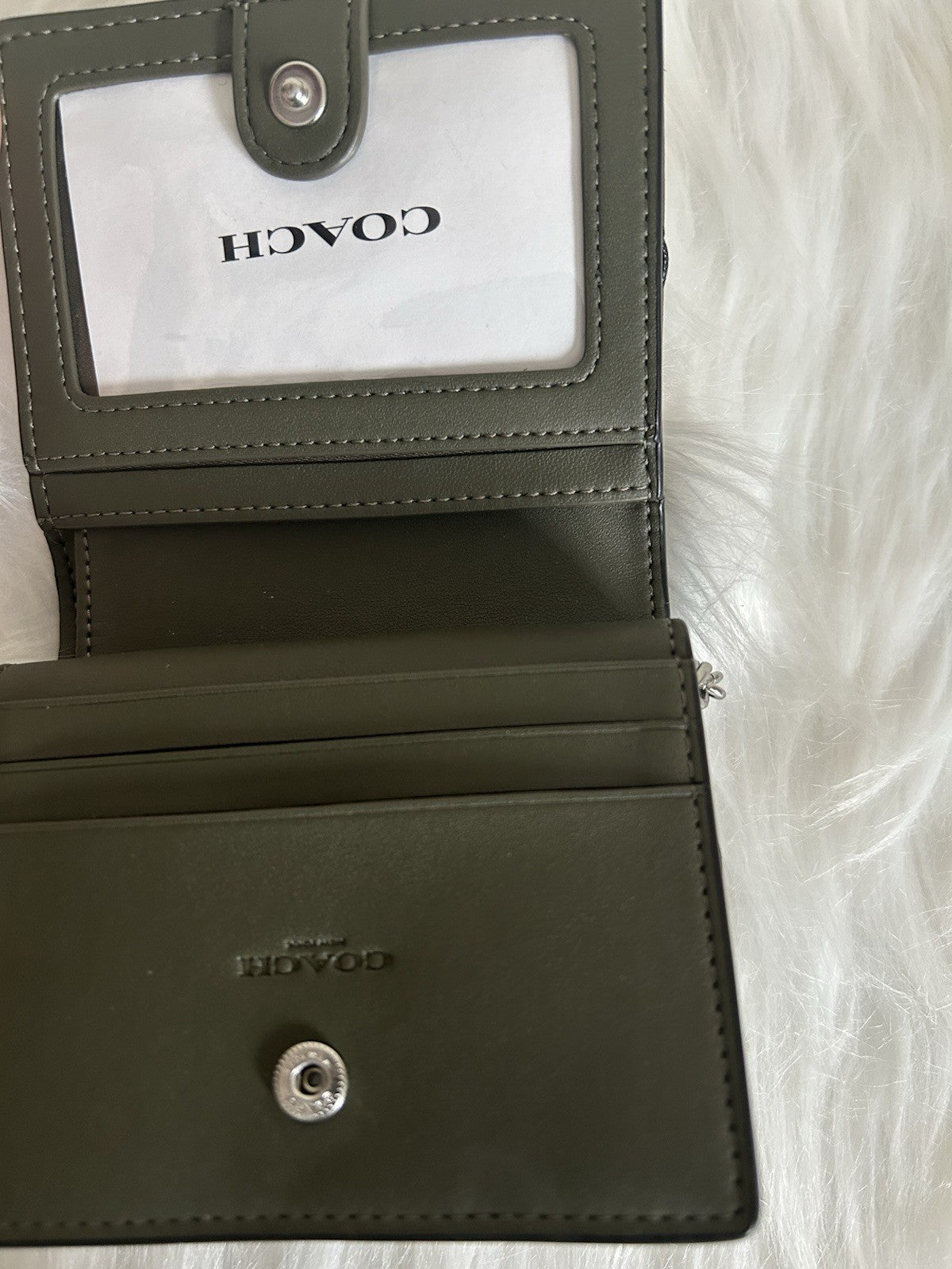 Coach Signature Jacquard Snap Wallet Olive Green Grey Canvas Silver Hardware