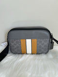 Coach Graham Grey Ochre Signature Canvas Varsity Stripe Crossbody Bag NEW