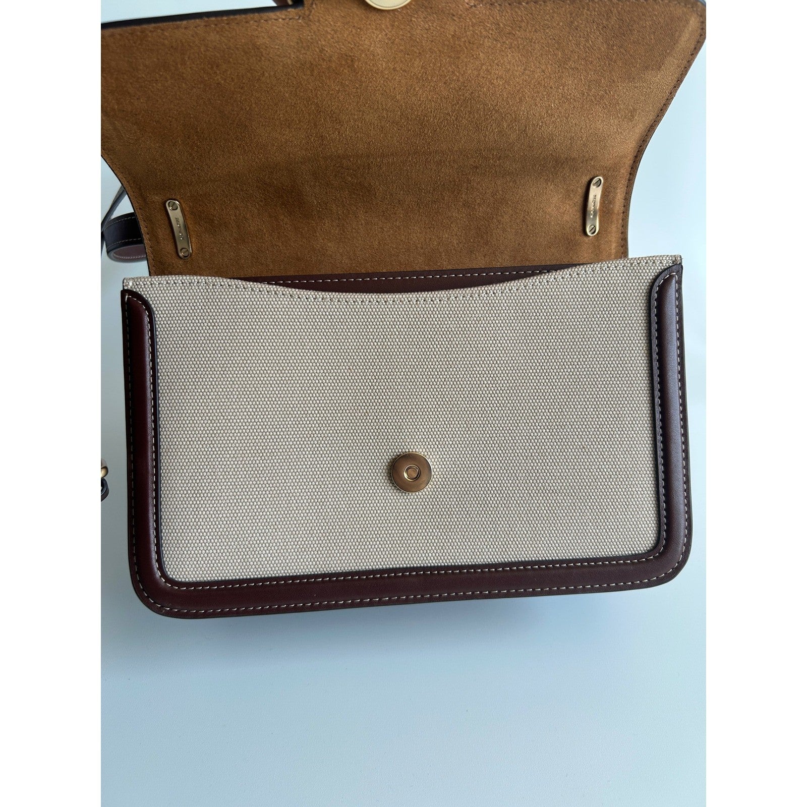 Coach Morgan Burgundy Leather Beige Canvas Shoulder Bag CS191 Excellent