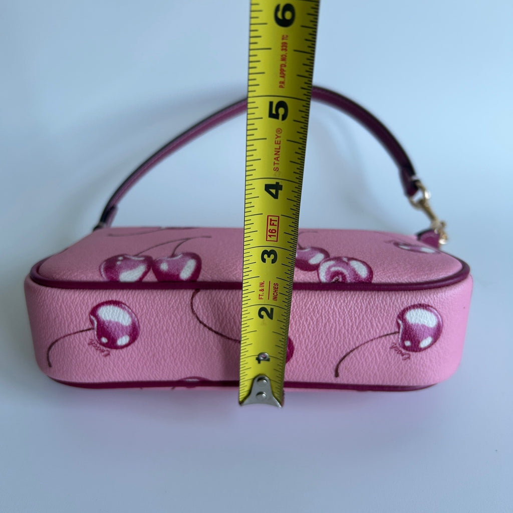Coach Nolita 19 Pink Cherry Print Pebbled Leather Shoulder Bag Excellent