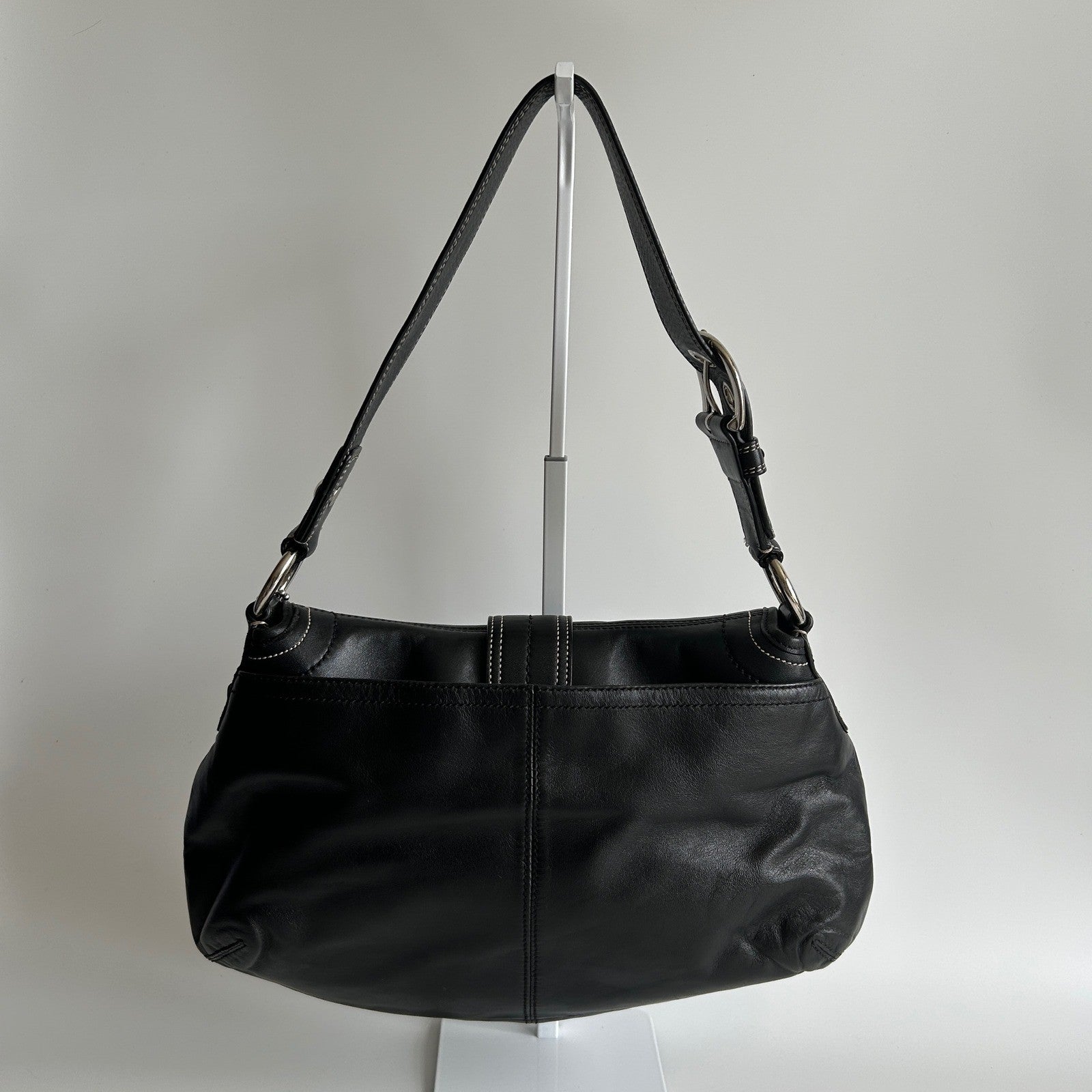 Coach Pleated Flap Black Leather Shoulder Bag F15204 Excellent