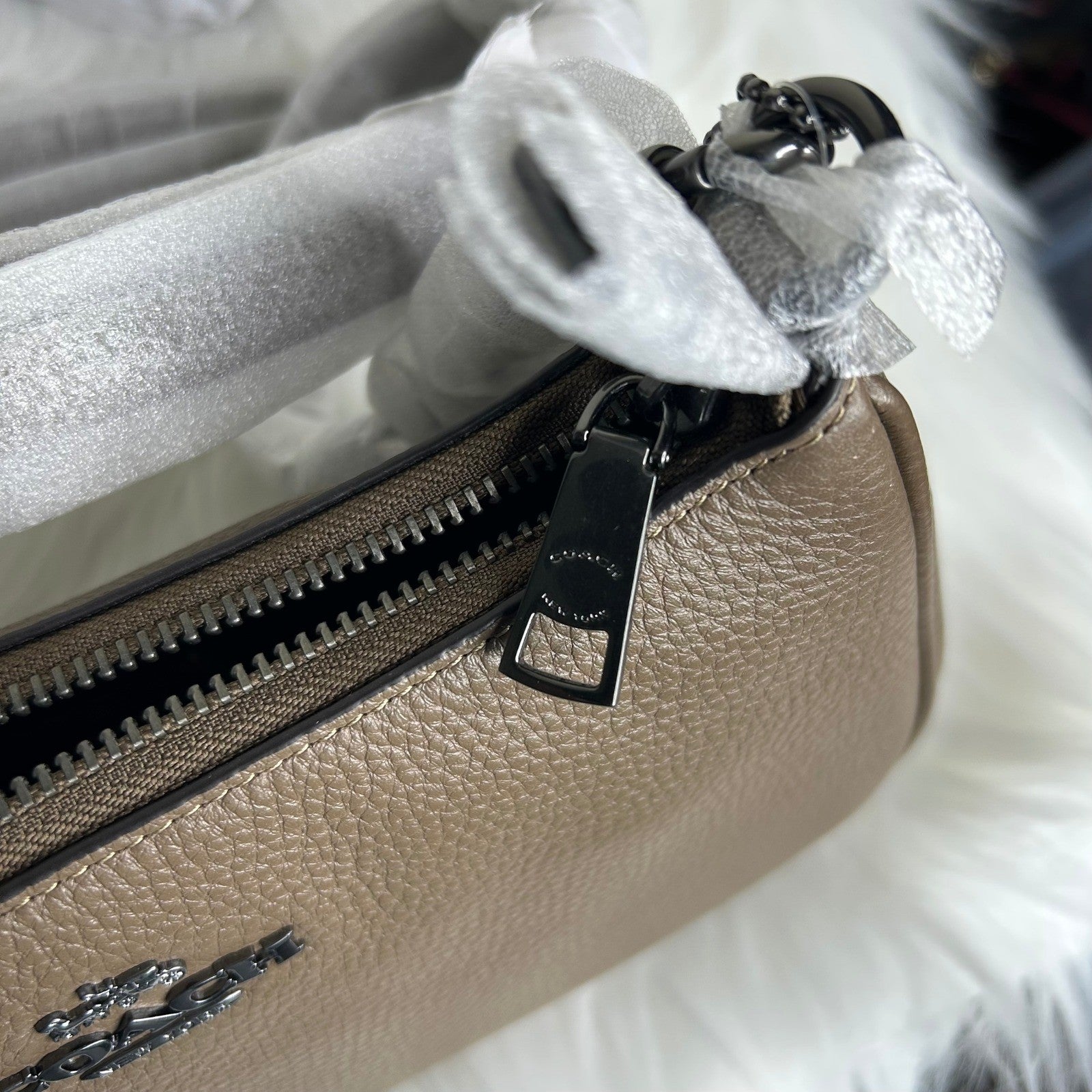 Coach Teri Dark Stone Pebbled Leather Shoulder Bag CV934 NEW