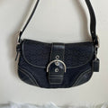 Coach Soho Black Signature Canvas Leather Flap Shoulder Bag Excellent