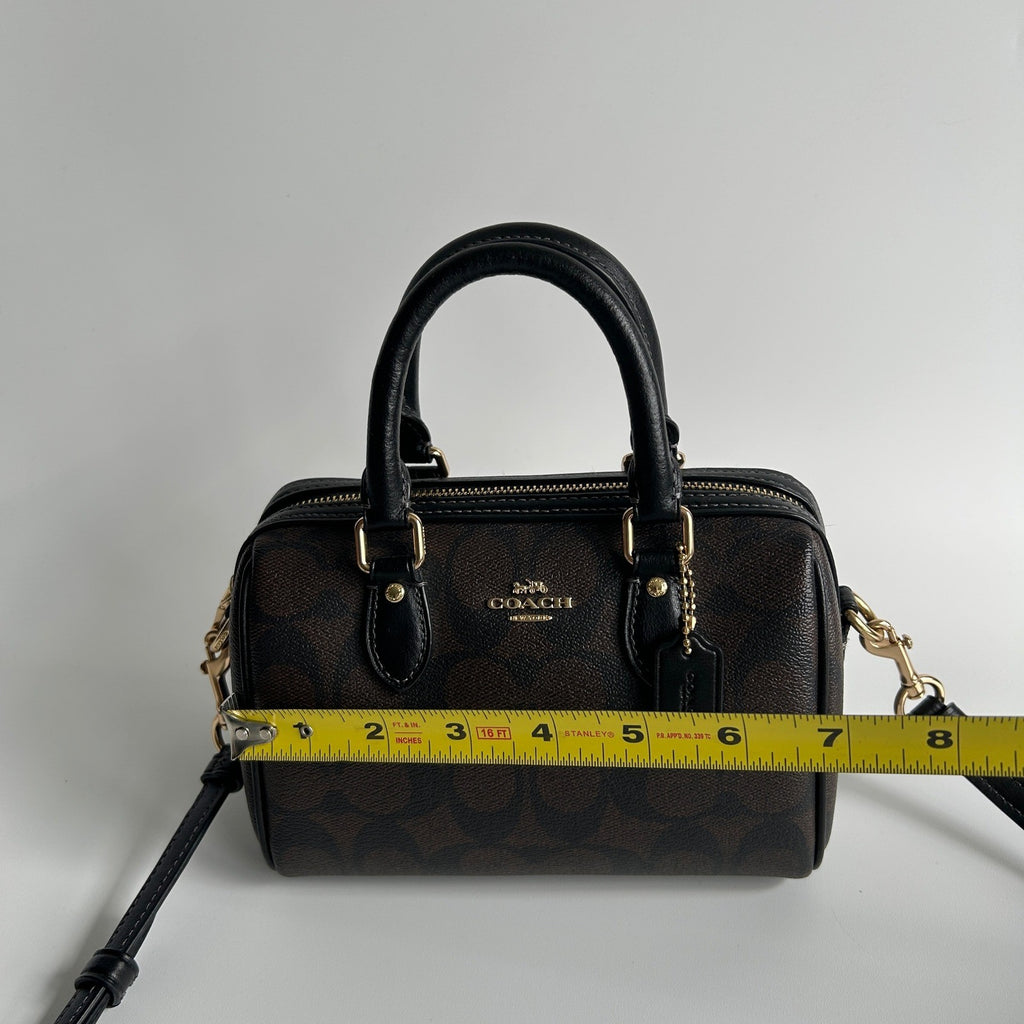 Coach Rowan Satchel Brown Black Signature Canvas Leather Bag Excellent