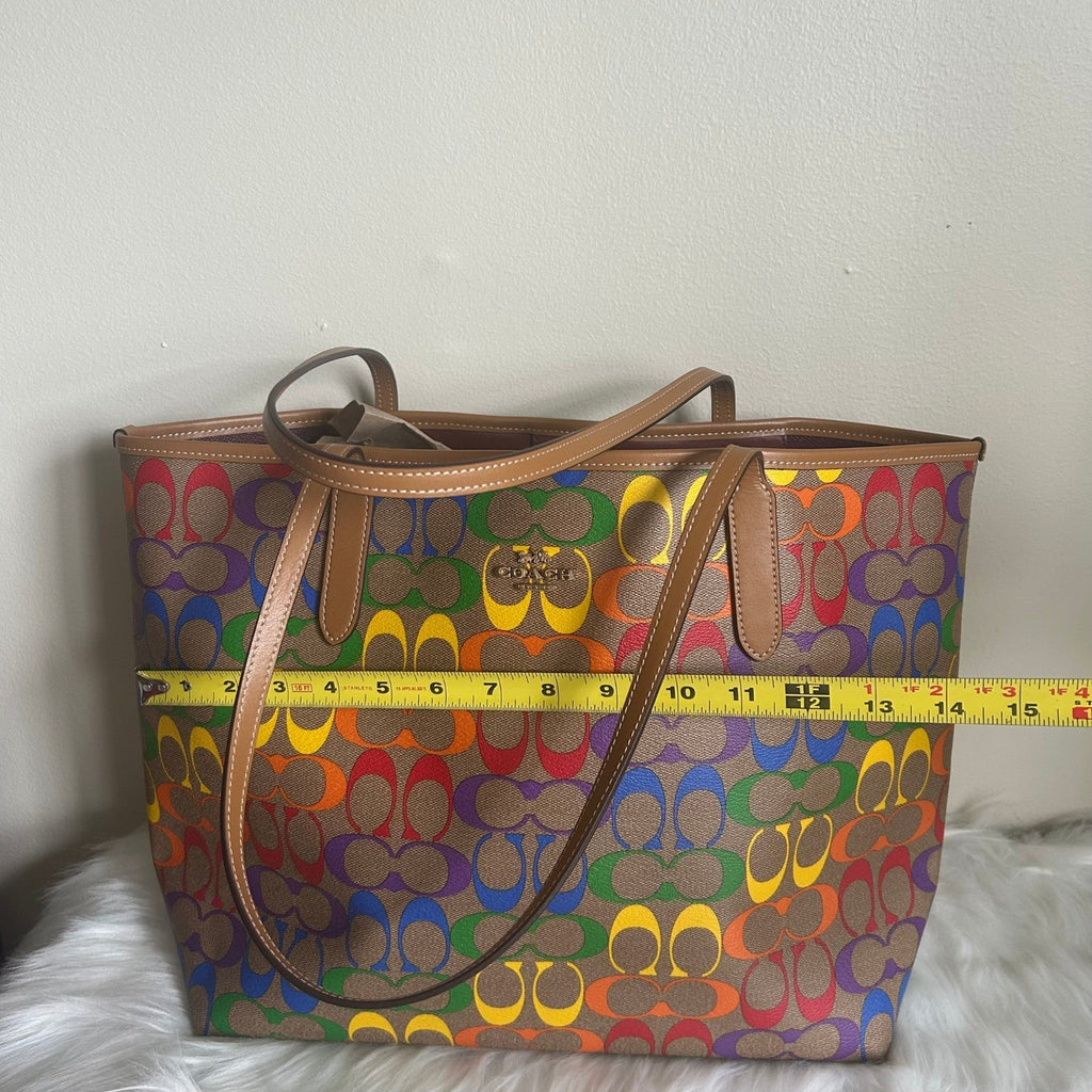 Coach Rainbow Signature Light Saddle Coated Canvas City Tote Bag NEW