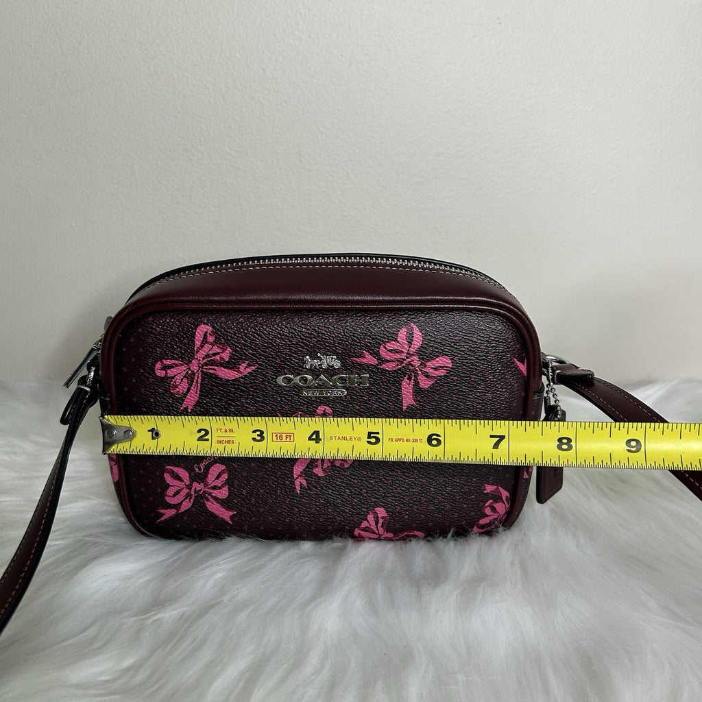 Coach Jamie Camera Bag Brown Pink Bow Coated Canvas Crossbody Excellent