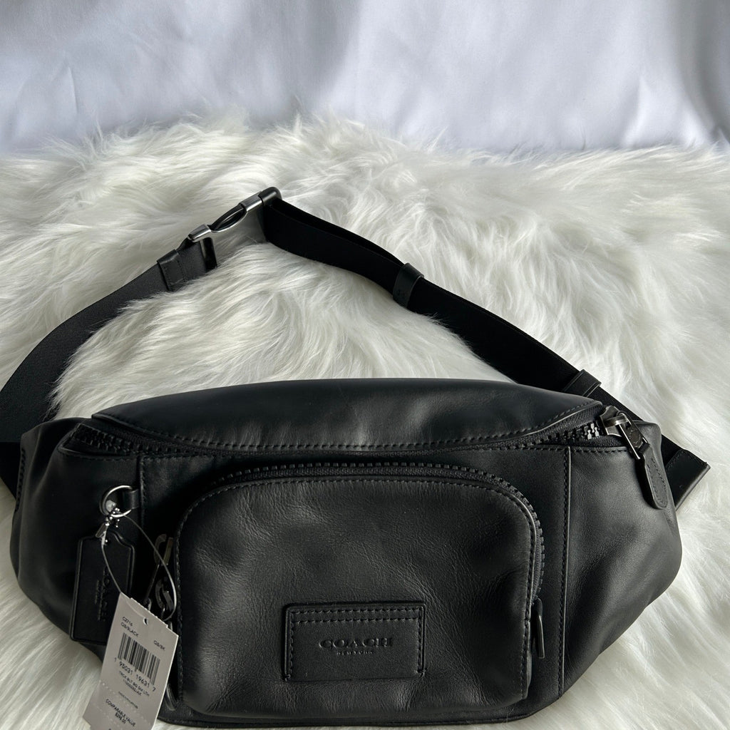 Coach Track Belt Bag Black Pebbled Leather C2716 NWT