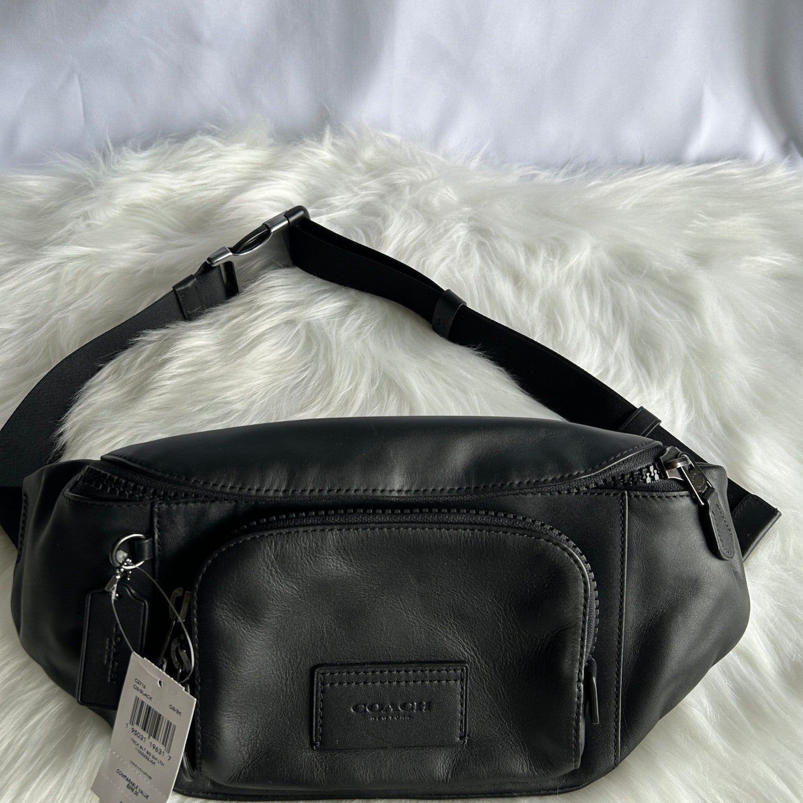 Coach Track Belt Bag Black Pebbled Leather C2716 NWT