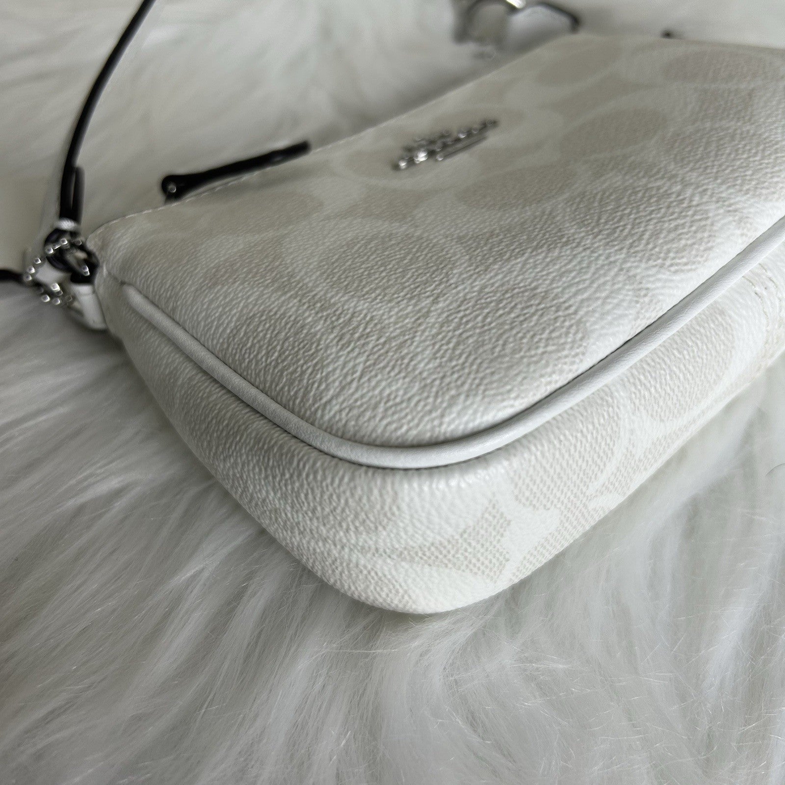 Coach Nolita 15 Mini Chalk White Signature Canvas Shoulder Bag Good