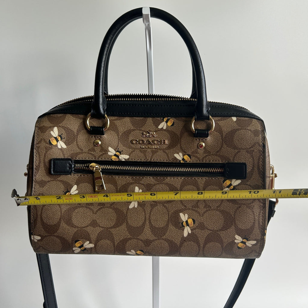 Coach Rowan Satchel Brown Bee Print Signature Canvas Satchel Excellent