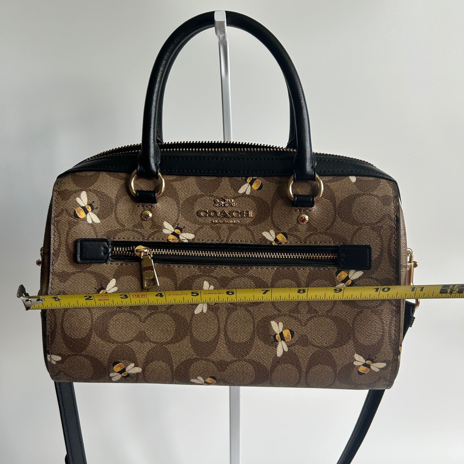 Coach Rowan Satchel Brown Bee Print Signature Canvas Satchel Excellent