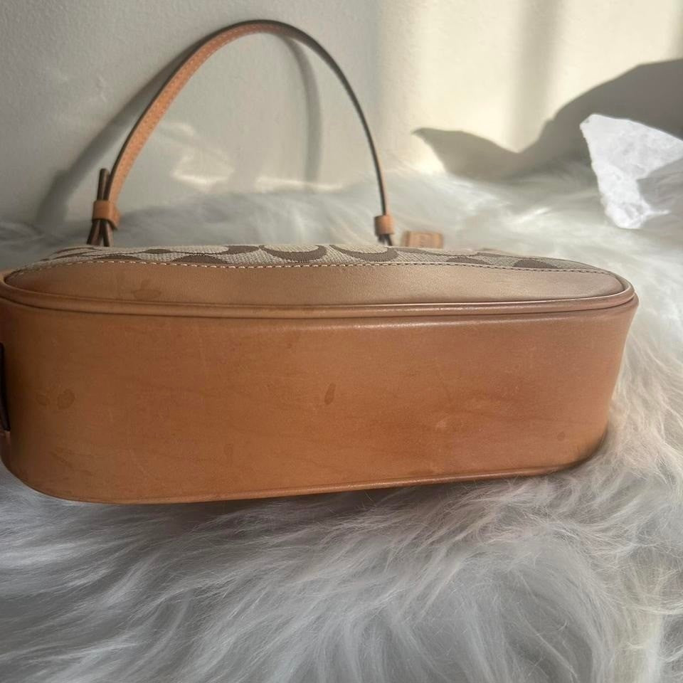 Coach Signature Demi Pouch Brown Canvas Leather 6094 Shoulder Bag Good