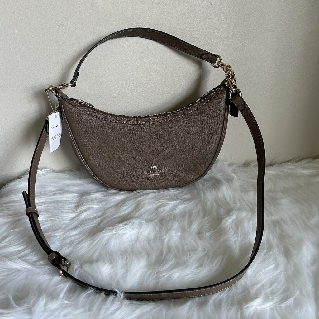Coach Aria Dark Stone Pebbled Leather Shoulder Bag CCL28 NEW