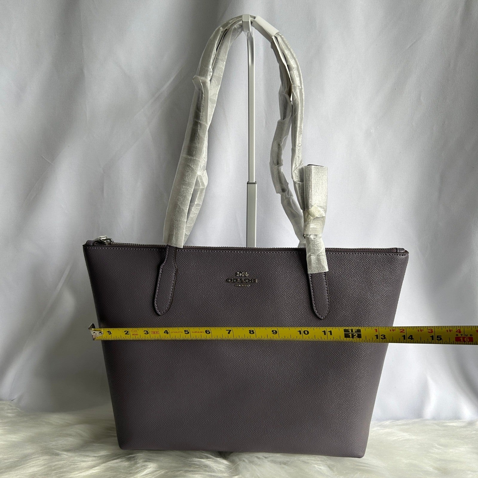 Coach Fiona Vintage Purple Crossgrain Leather Zip Tote Bag NEW 4454 CW395