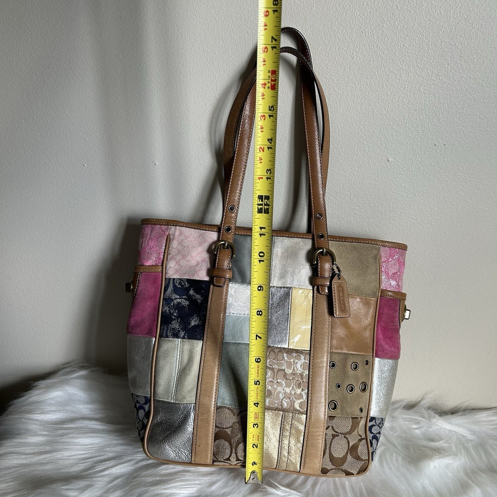 Coach Holiday Patchwork Multi Mixed Leather Tote Bag B06Q-10001 Good