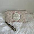 Coach Dempsey Large Phone Wallet Khaki Pink Metallic Gold Jacquard New