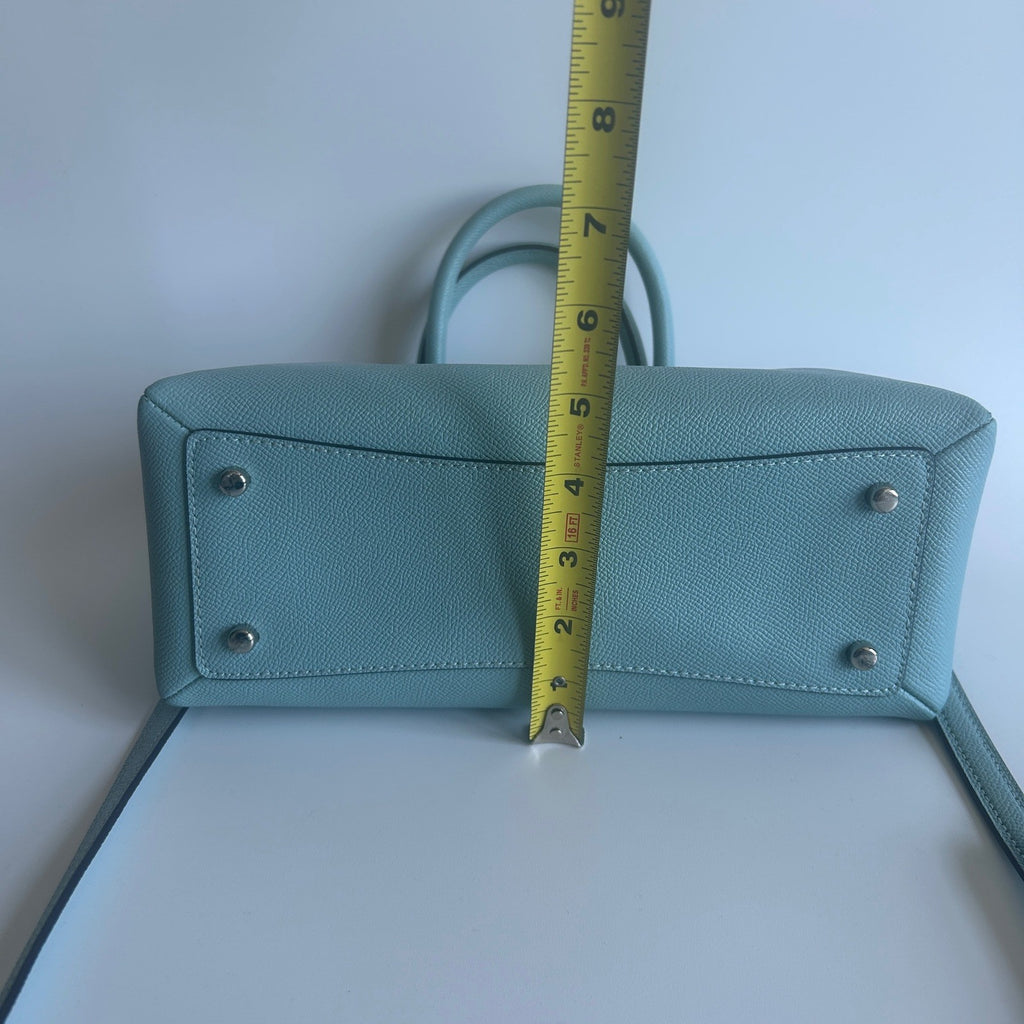 Coach Mini Lillie Carryall Blue Crossgrain Leather Shoulder Bag Excellent