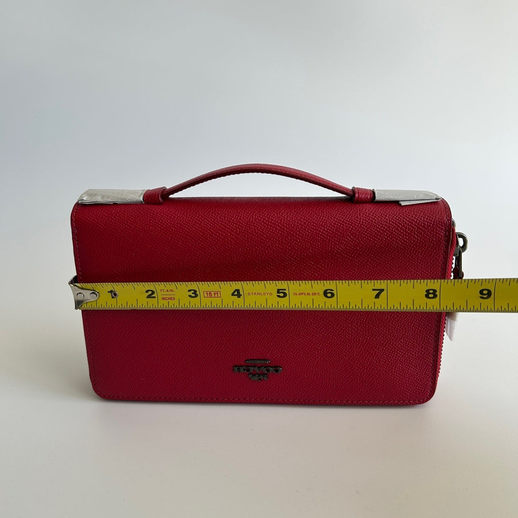 Coach Double Zip Travel Wallet Red Leather Organizer F23334 NEW