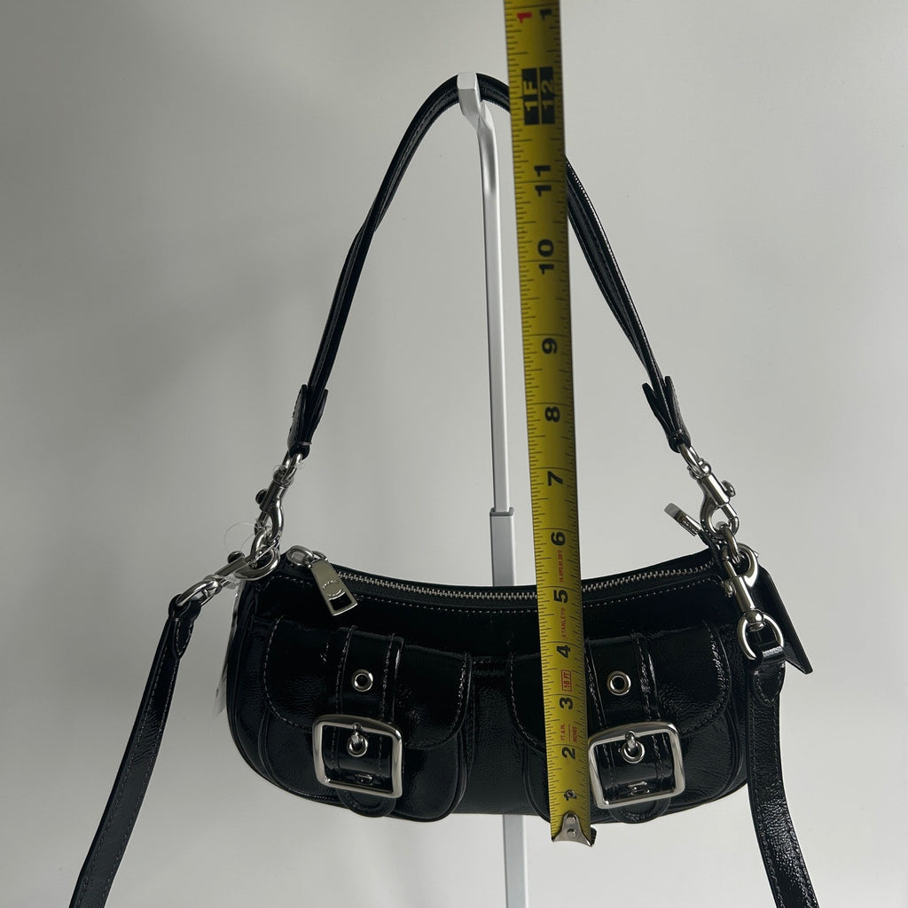 Coach Ashton Black Crinkle Patent Leather Shoulder Bag CV943 NWT
