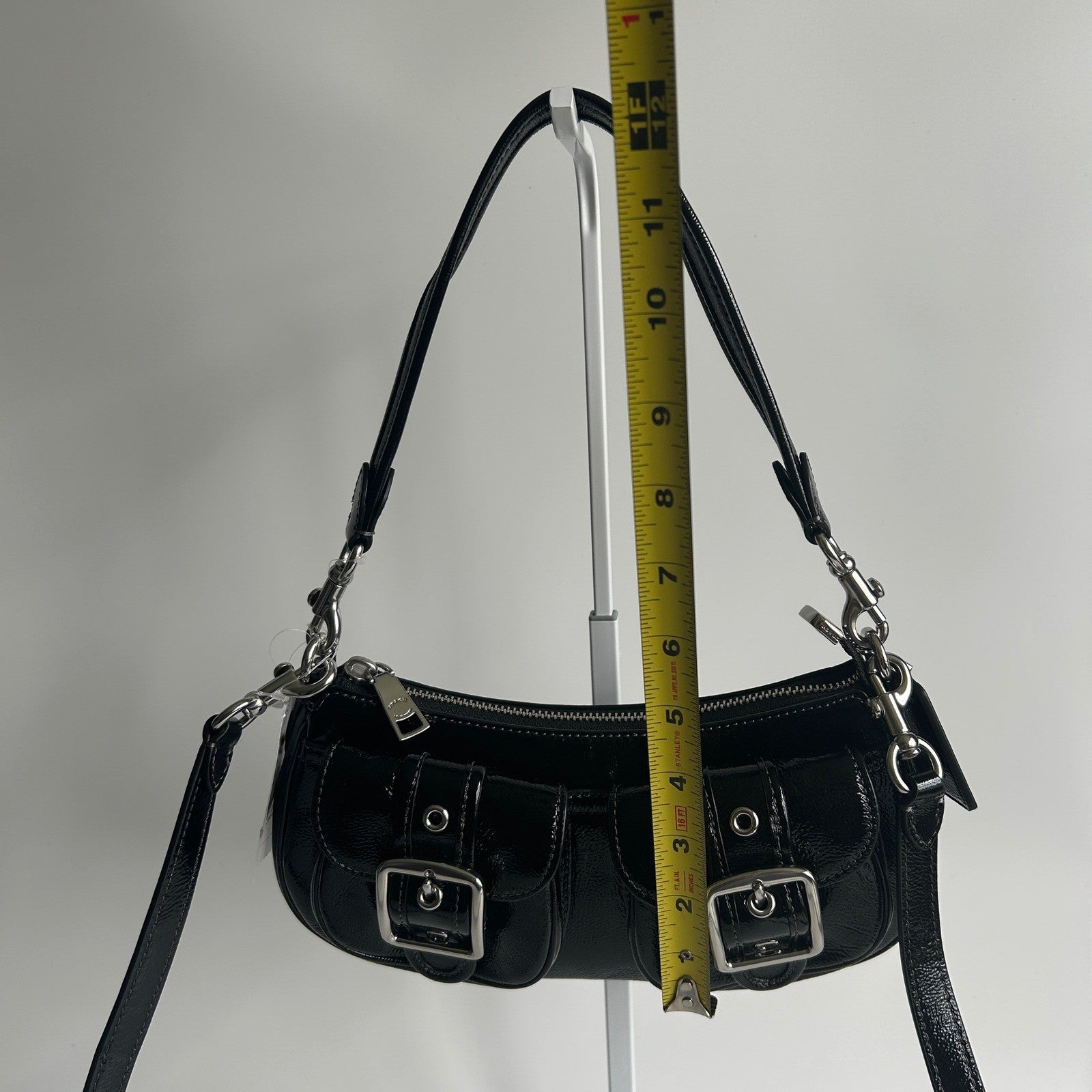 Coach Ashton Black Crinkle Patent Leather Shoulder Bag CV943 NWT