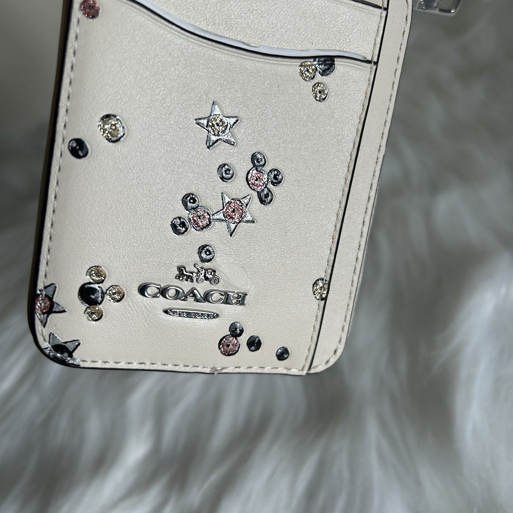 Coach Star Studded Zip Card Case Chalk White Leather Wallet Excellent