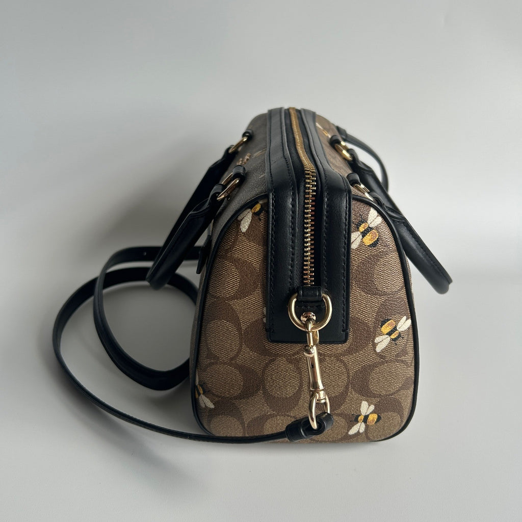 Coach Rowan Satchel Brown Bee Print Signature Canvas Satchel Excellent