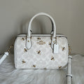 Coach Rowan Satchel Chalk White Bee Signature Canvas Leather Bag Excellent