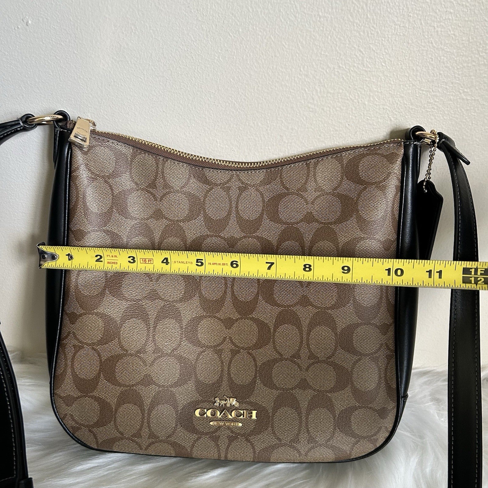 Coach File Bag Khaki Black Signature Canvas Leather Crossbody Excellent
