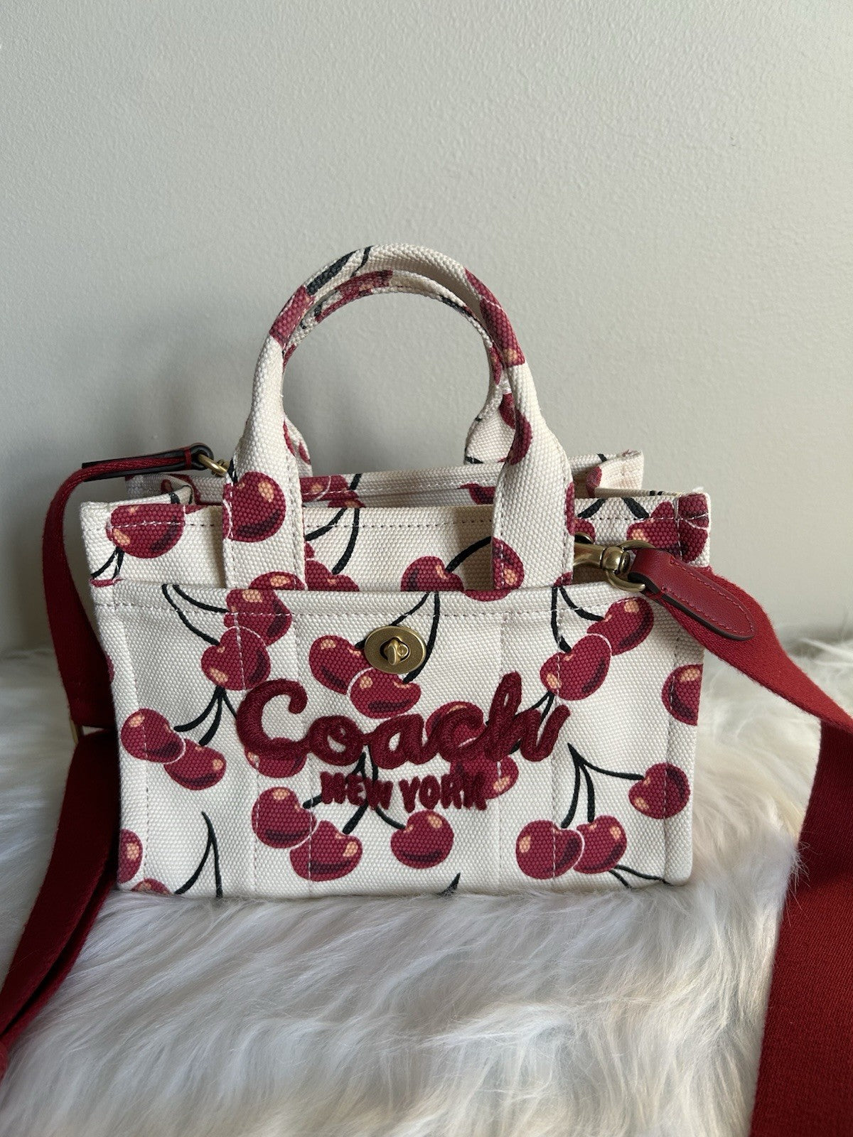 COACH Mini Cargo Tote Bag 20 Cherry Print